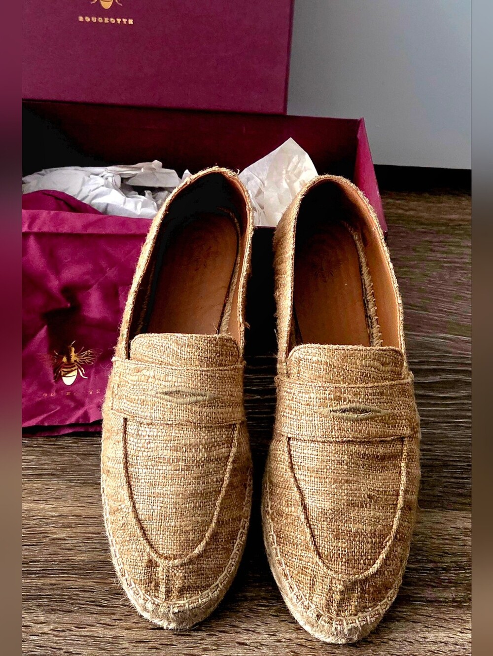 Bougeotte Women's Tan Espadrille Loafers. Size 39.5